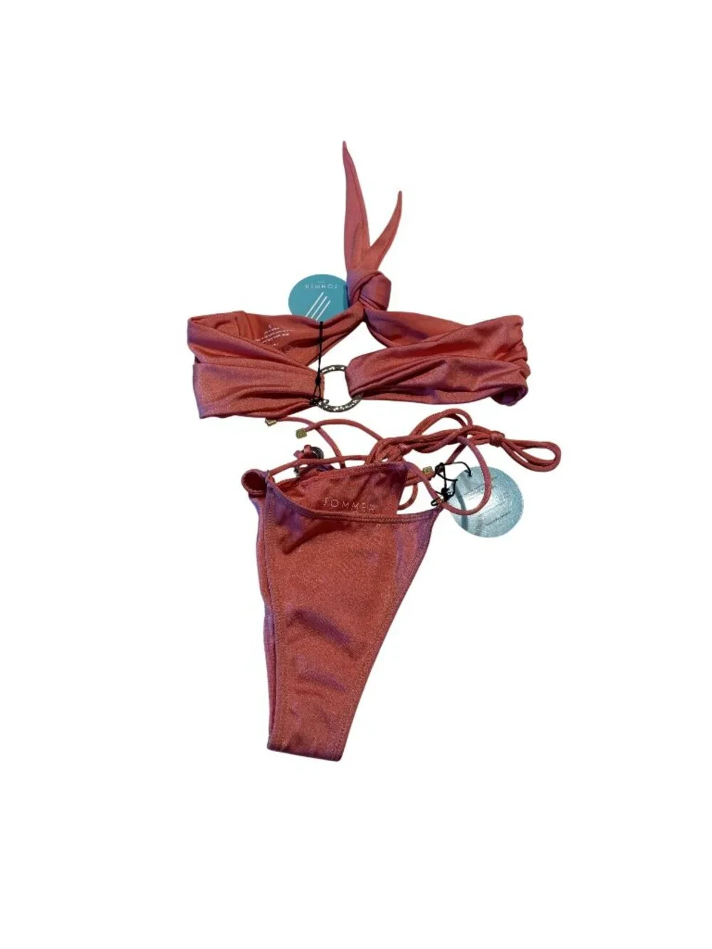 NWT Sommer Swim Coral Pink Bandeau O-Ring Bikini Set Women's Size Small S - Picture 1 of 6